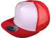 Flat Bill Trucker Hats - 5 Panel SnapBack Mesh 2 Tone BK Caps white red