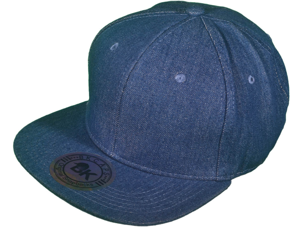 Flat Bill Blank/Plain Snapback Hats - BK Caps Cotton With Same Color Underbill (Navy DENIM) - 4895