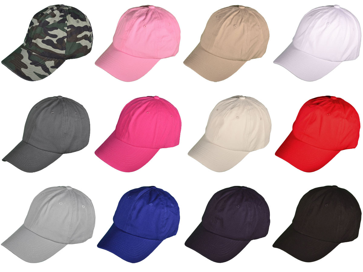 Dozen Pack Blank Dad HATs Polo Baseball Unstructured Cotton With Brass Buckle BK Caps (Assorted) -