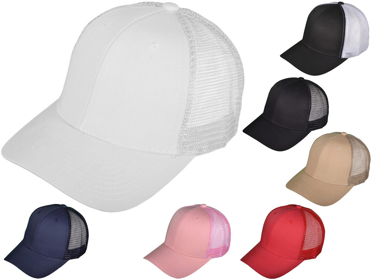 Blank Trucker HATs - Structured Cotton Mesh BK Caps (7 Colors Available) - 5030