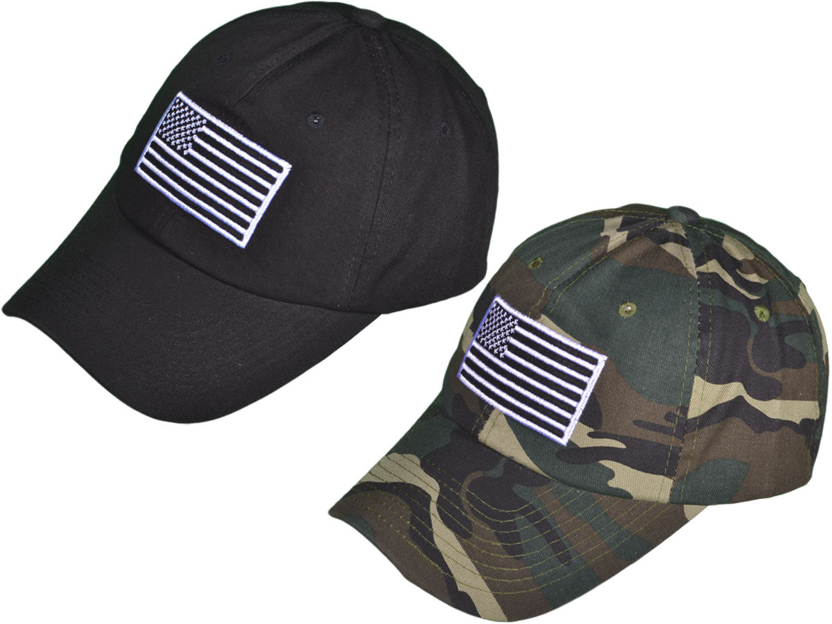 Patriotic Dad Hats - Embroidered Unstructured Cotton USA FLAG Polo BK Caps (Black & Green Camo) -