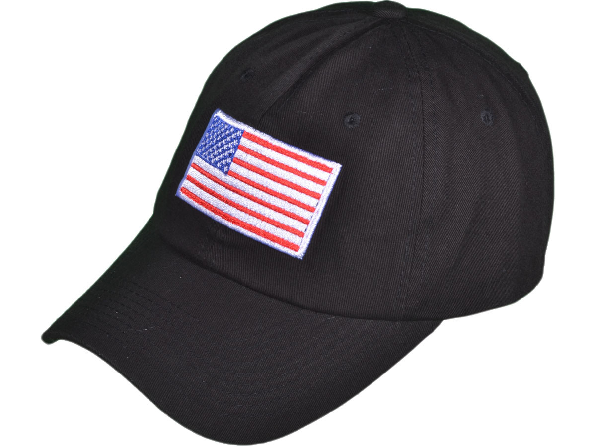 Patriotic Dad HATS - Embroidered Unstructured Cotton Color USA Flag Polo BK Caps (Black) - 5044