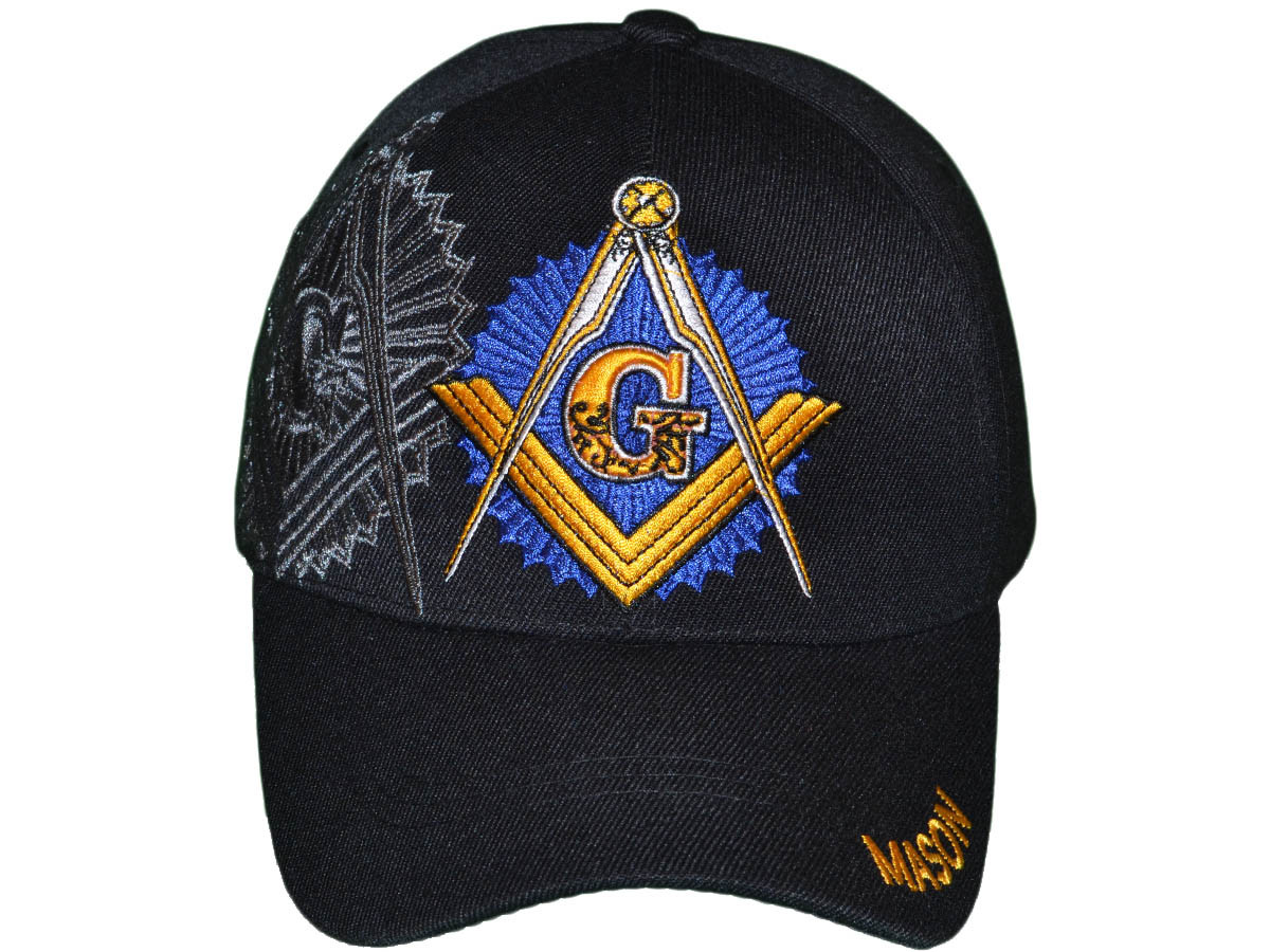 ''Masonic BASEBALL Hats BK Caps Wholesale 3D Embroidered ''''Mason'''' with Shadow (Black) - 5076''