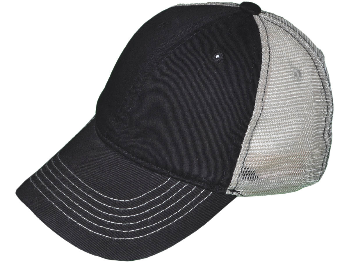 Brushed Cotton Unstructured Trucker HATs - BK Caps Low Profile 6 Panel 2 Tone (Black/Beige) - 5154