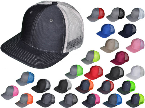 sej Fredag Spytte ud Wholesale Flat Bill Trucker Hats - 6 Panel SnapBack Mesh 2 Tone Contrast  Stitching BK Caps (19 Colors)