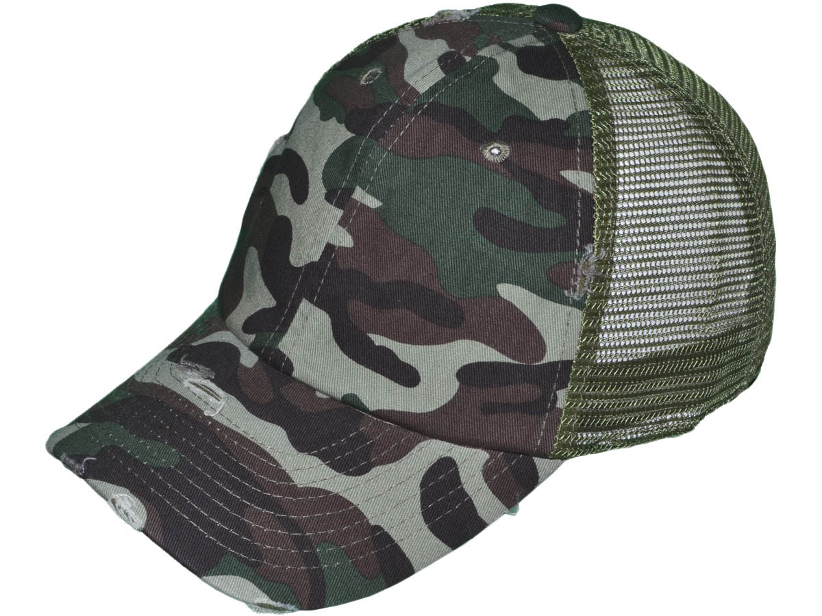 Camo Vintage Trucker HATs - Unstructured Cotton Low Profile BK Caps - 5229