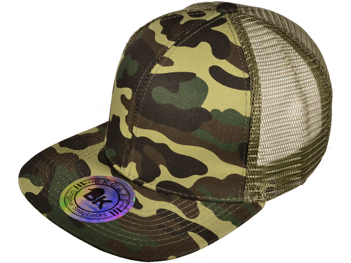 Camo Flat Bill Trucker HATS - BK Caps SnapBack Mesh (Camouflage) - 5237