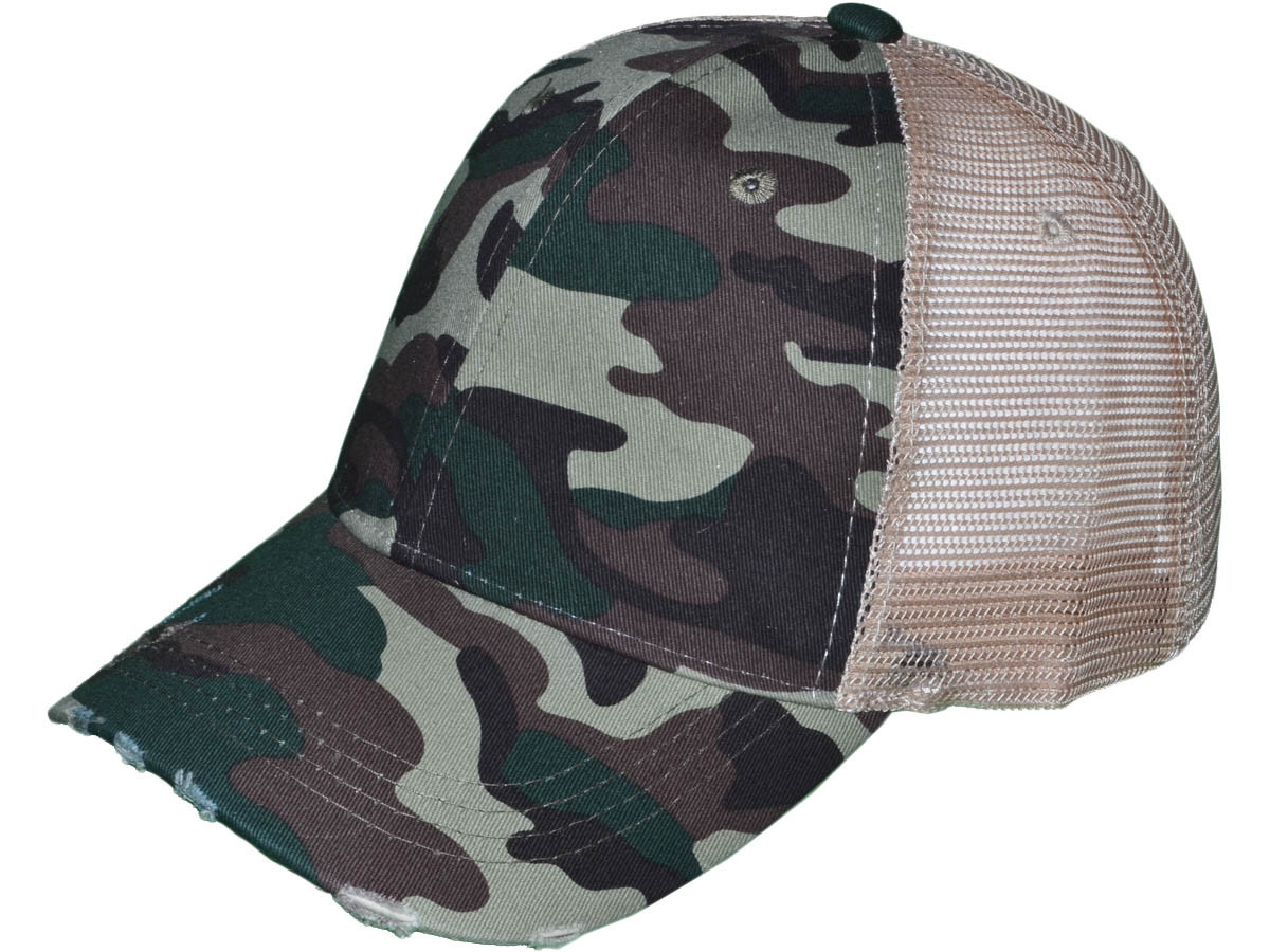 Camouflage VINTAGE Mesh Trucker Hats - BK Caps Low Profile Structured Pigment-Dyed Cotton (green