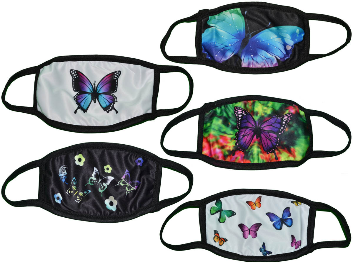 *Dozen Pack* Reusable Ladies Butterflies Print Fabric Face Masks (Assorted) - 5291
