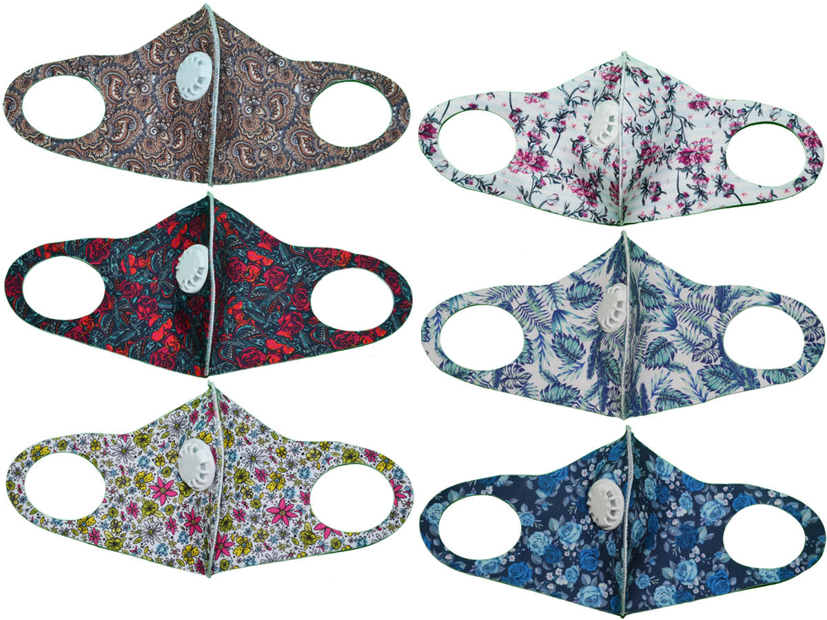 *Dozen Pack* 3D Fashion Face Masks with Valve - Reusable Ladies Printed Fabric (Assorted) - 5298