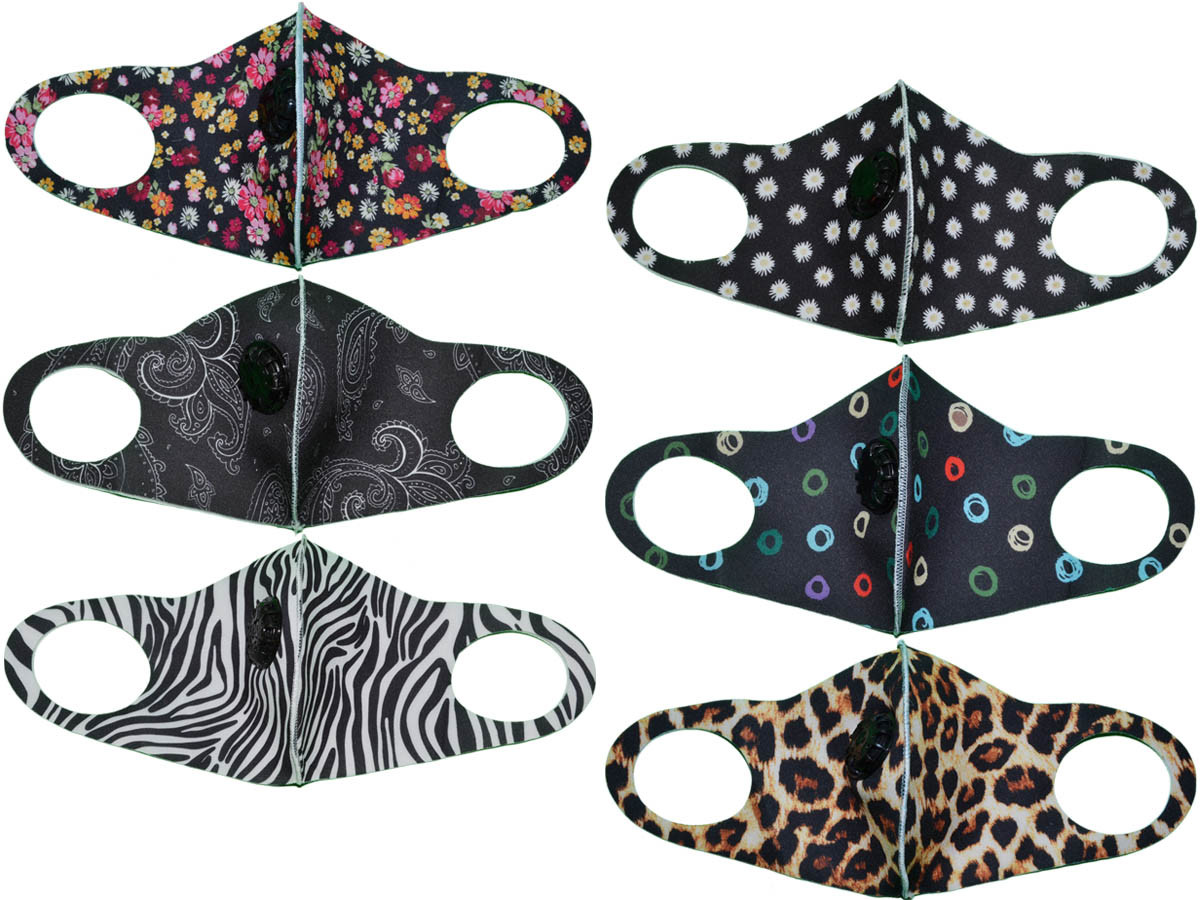 *Dozen Pack* 3D Fashion Face Masks with Valve - Reusable Ladies Printed Fabric (Assorted) - 5301