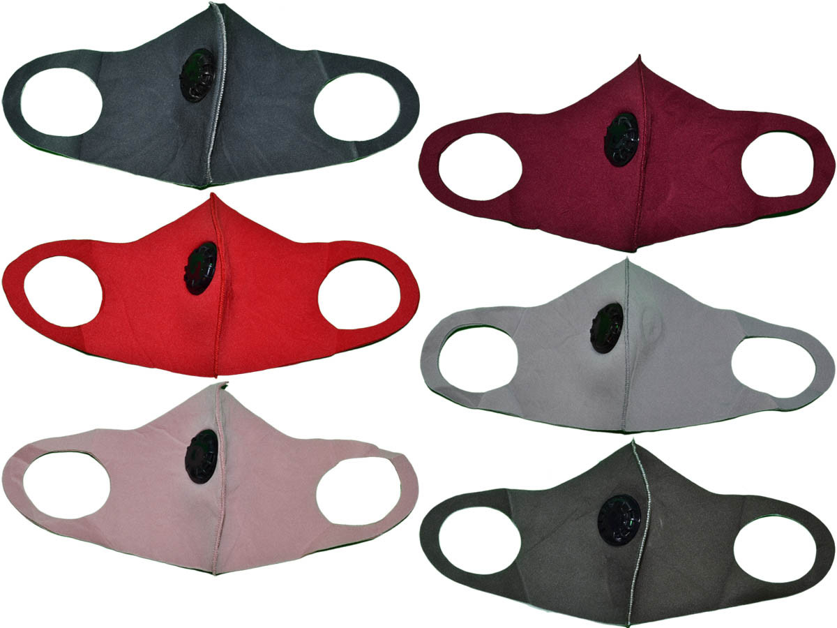 *Dozen Pack* 3D Fashion Face Masks with Valve - Reusable Plain Colors (Assorted) - 5303
