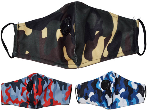 Rexy Mask Reusable Face Mask with valve - Adult Face Mask (camo camouflage )