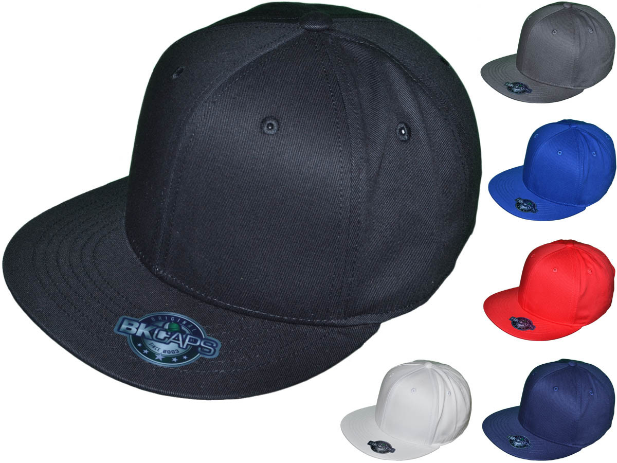 Cotton Snapback HATs - Unisex Structured Flat Bill W/ Black Underbill Snapback Caps (6 Colors) -
