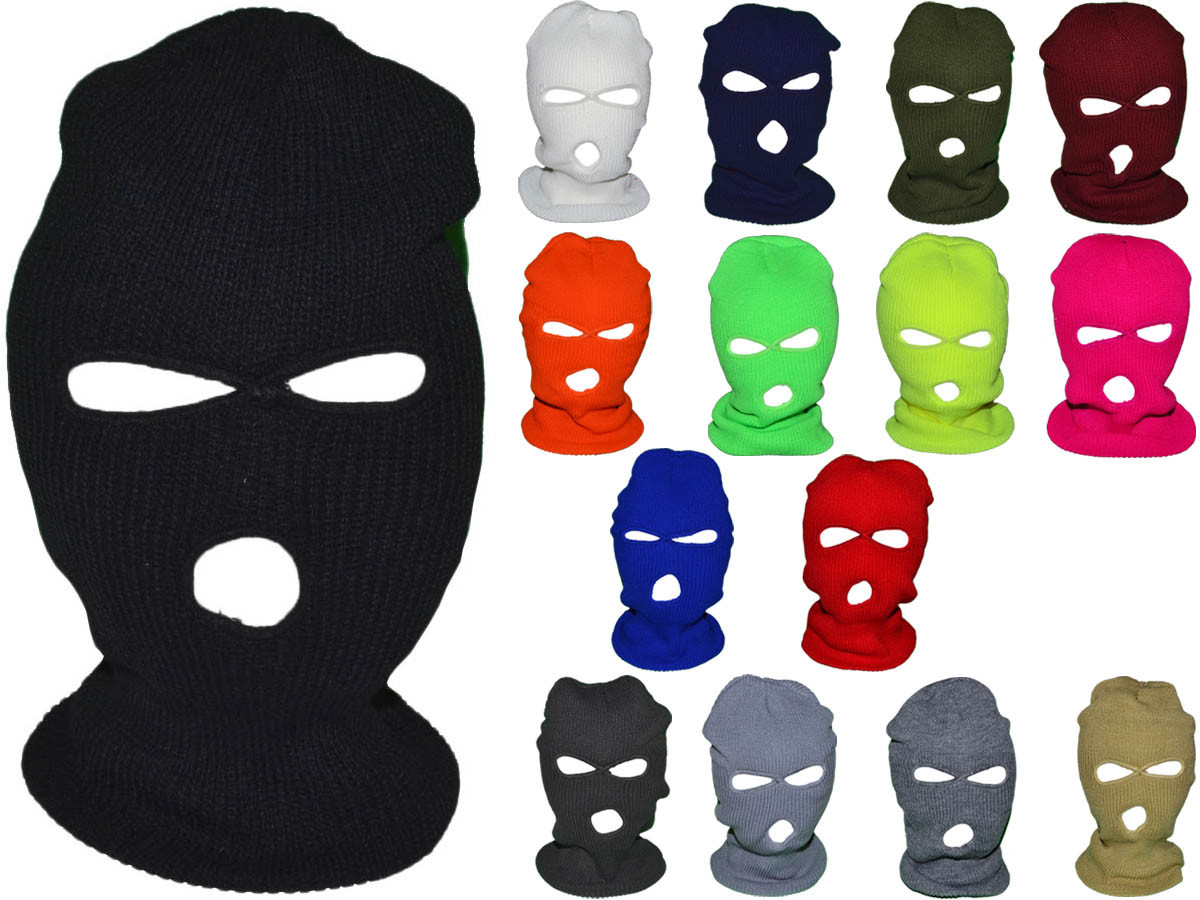 Winter 3-Hole Knitted Full Face Cover ADULT Snowboard Beanies (14 colors) - 5321