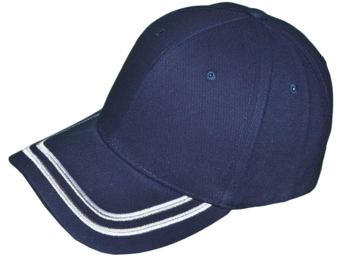 Baseball HATs with Embroidered Stripes on Bill - BK Caps (Navy Blue) - 5360