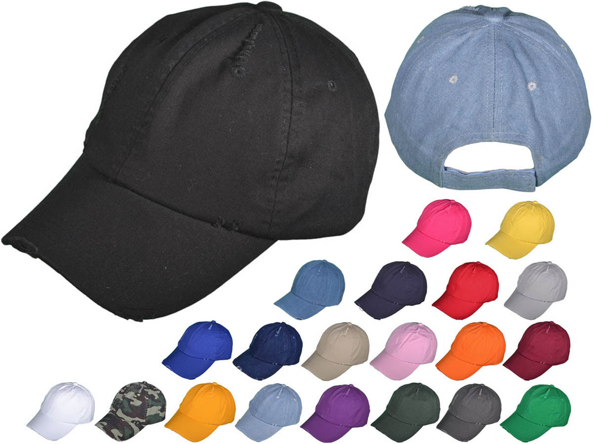 VINTAGE Dad Hats - Low Profile Washed Ripped Distressed Cotton Twill Polo BK Caps Velcro Closure