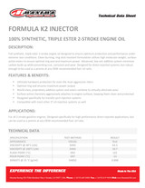 Maxima 2T Formula K2 Injector 100% Synthetic Triple Ester (SAE 40w) 1 Litre (12 Per Box) Data Sheet