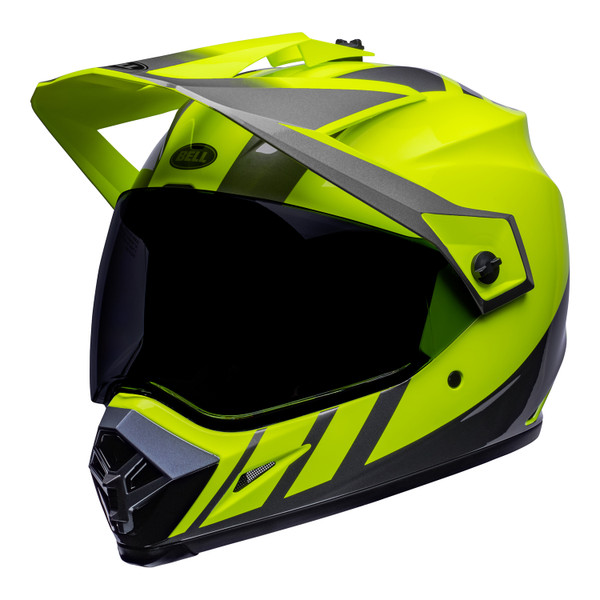 Bell MX 2023 MX-9 Adventure Mips Adult Helmet (Dash Hi-Viz Yellow/Grey) Front Left Dark Visor