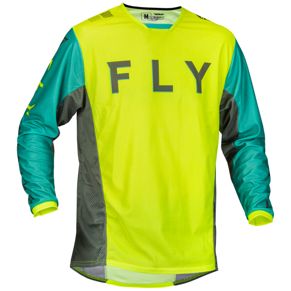 Fly Racing 2023.5 Kinetic Mesh Kore Adult Jersey (Hi-Viz/Teal/Grey) Front