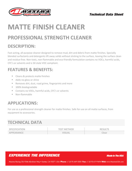 Maxima Matte Finish Cleaner 473ml (12 Per Box) Data Sheet