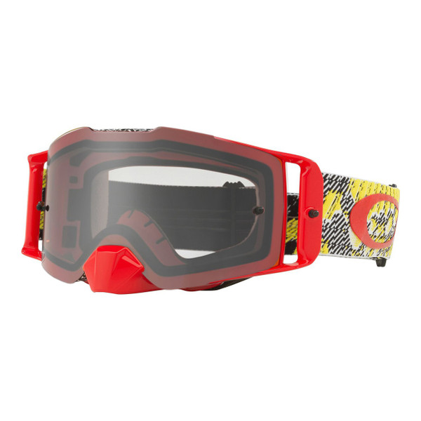 Oakley Front Line MX Goggle (Dazzle Dyno Red Yellow) Clear Lens Front Left