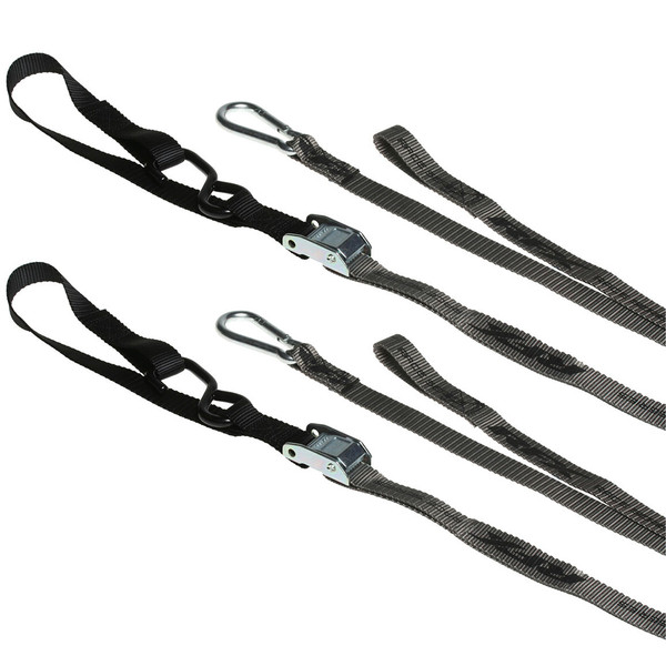 RFX Race Series 1.0 Tie Downs (Grey/Black) with Extra Loop and Carabiner Clip