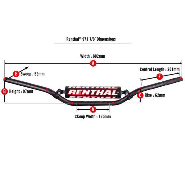 Renthal 7/8" (22mm) Motocross Handlebar - Black, 971 Series, 971-08, Made In USA