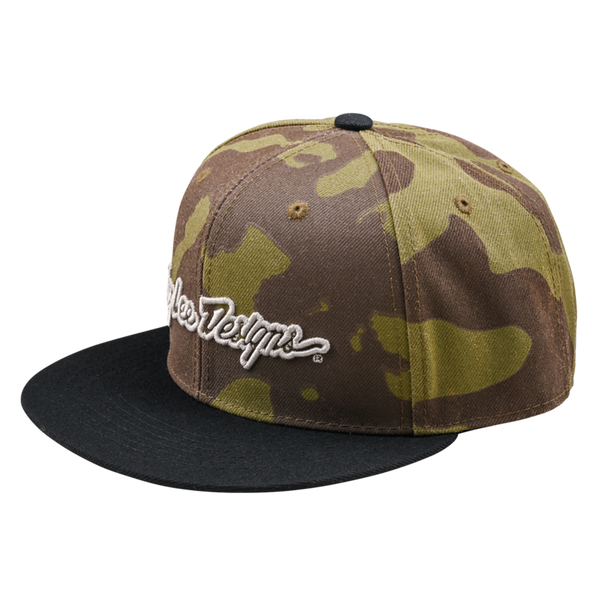 Troy Lee Designs Signature Flat Bill Snapback Cap Olive Camo