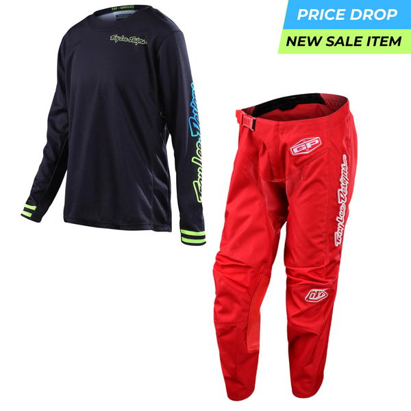 Troy Lee Designs Youth GP Kit Combo - Flo Red Mono Cyan