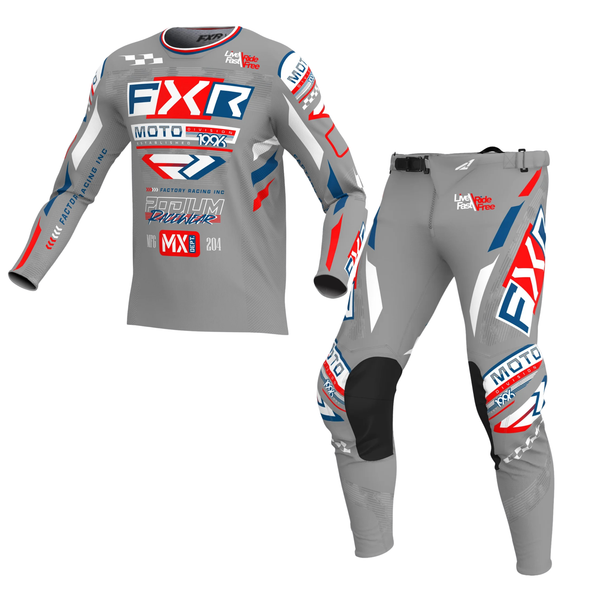 FXR Podium Gladiator MX Kit Combo - Grey / White / Red