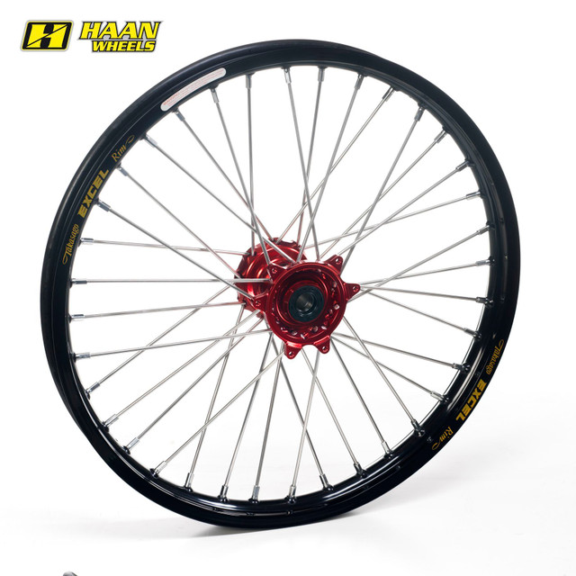 Haan Front Wheel Black Rim/Red Hub (21 x 1.60) CR125/250 96-07 CRF250 04-22 CRF450 02-22 CRF450X 05-22