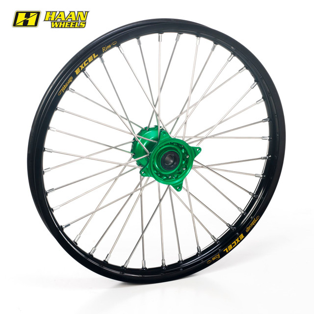 Haan Front Wheel Black Rim/Green Hub (21 x 1.60) Kawasaki KX125/250 06-08 KXF250 06-22 KXF450 06-18