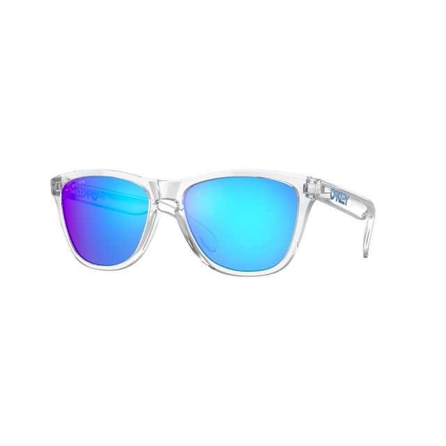 Oakley Frogskins Sunglasses Adult (Clear) Prizm Sapphire Lens Front Left Oakley Frogskins Sunglasses Adult (Clear) Prizm Sapphire Lens Front Left