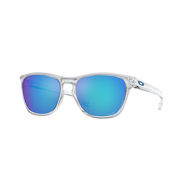 Oakley Manorburn Sunglasses Adult (Polished Clear) Prizm Sapphire Lens Front Left