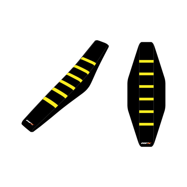 RFX Pro Ribbed Seat Cover Suzuki (Black Side/Black Top/Yellow Rib) RMZ250 19-23 RMZ450 18-23