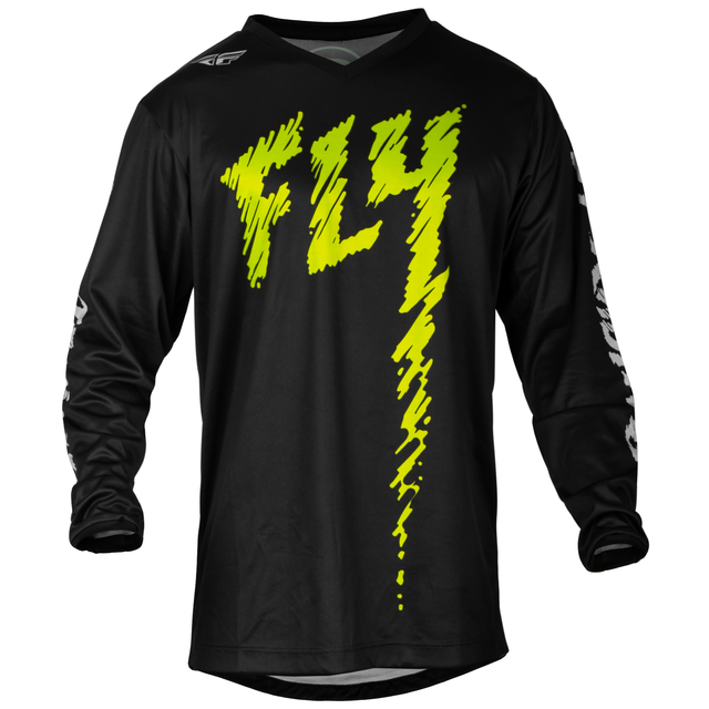 Fly Racing 2024 Youth F-16 Jersey (Black/Neon Green/Light Grey) Front