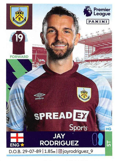 #161 Jay Rodriguez (Burnley) Panini Premier League 2022 Sticker Collection