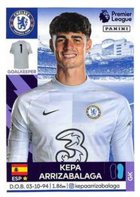 #169 Kepa Arrizabalaga (Chelsea) Panini Premier League 2022 Sticker Collection