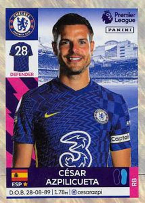 #178 Cesar Azpilicueta (Chelsea) Panini Premier League 2022 Sticker Collection