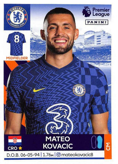 #182 Mateo Kovacic (Chelsea) Panini Premier League 2022 Sticker Collection