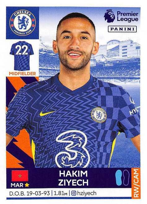 #186 Hakim Ziyech (Chelsea) Panini Premier League 2022 Sticker Collection