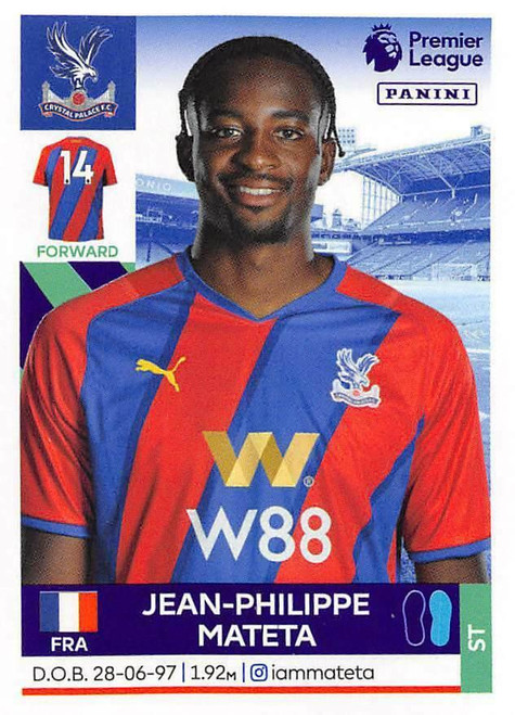 #218 Jean-Philippe Mateta (Crystal Palace) Panini Premier League 2022 Sticker Collection