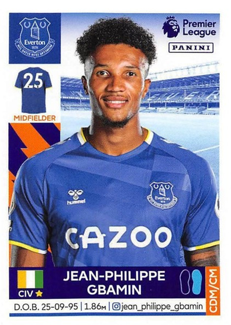 #241 Jean-Philippe Gbamin (Everton) Panini Premier League 2022 Sticker Collection