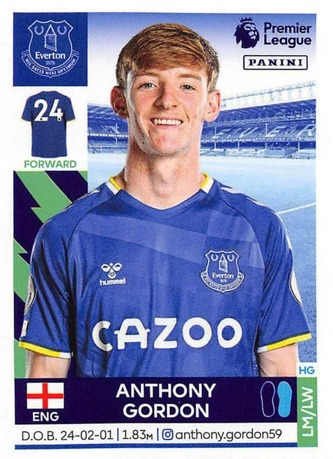 #248 Anthony Gordon (Everton) Panini Premier League 2022 Sticker Collection