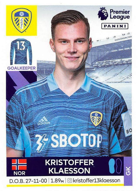 #257 Kristoffer Klaesson (Leeds United) Panini Premier League 2022 Sticker Collection