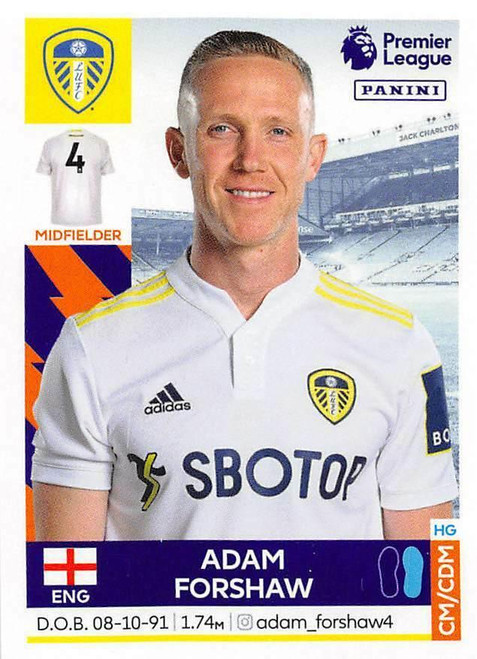 #265 Adam Forshaw (Leeds United) Panini Premier League 2022 Sticker Collection