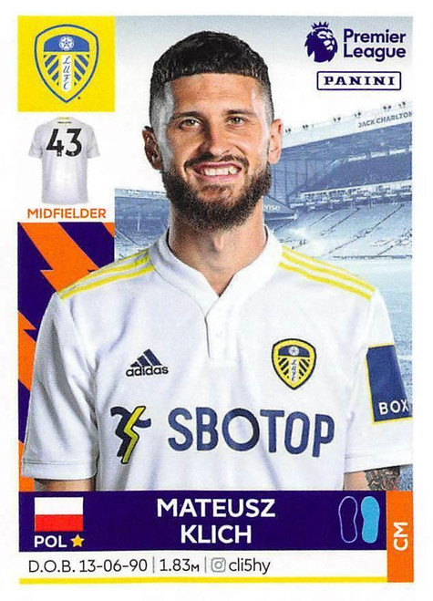 #273 Mateusz Klich (Leeds United) Panini Premier League 2022 Sticker Collection
