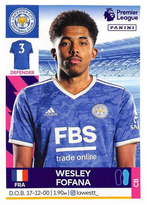 #288 Wesley Fofana (Leicester City) Panini Premier League 2022 Sticker Collection