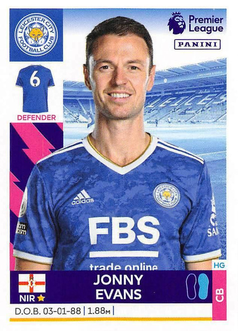 #291 Jonny Evans (Leicester City) Panini Premier League 2022 Sticker Collection
